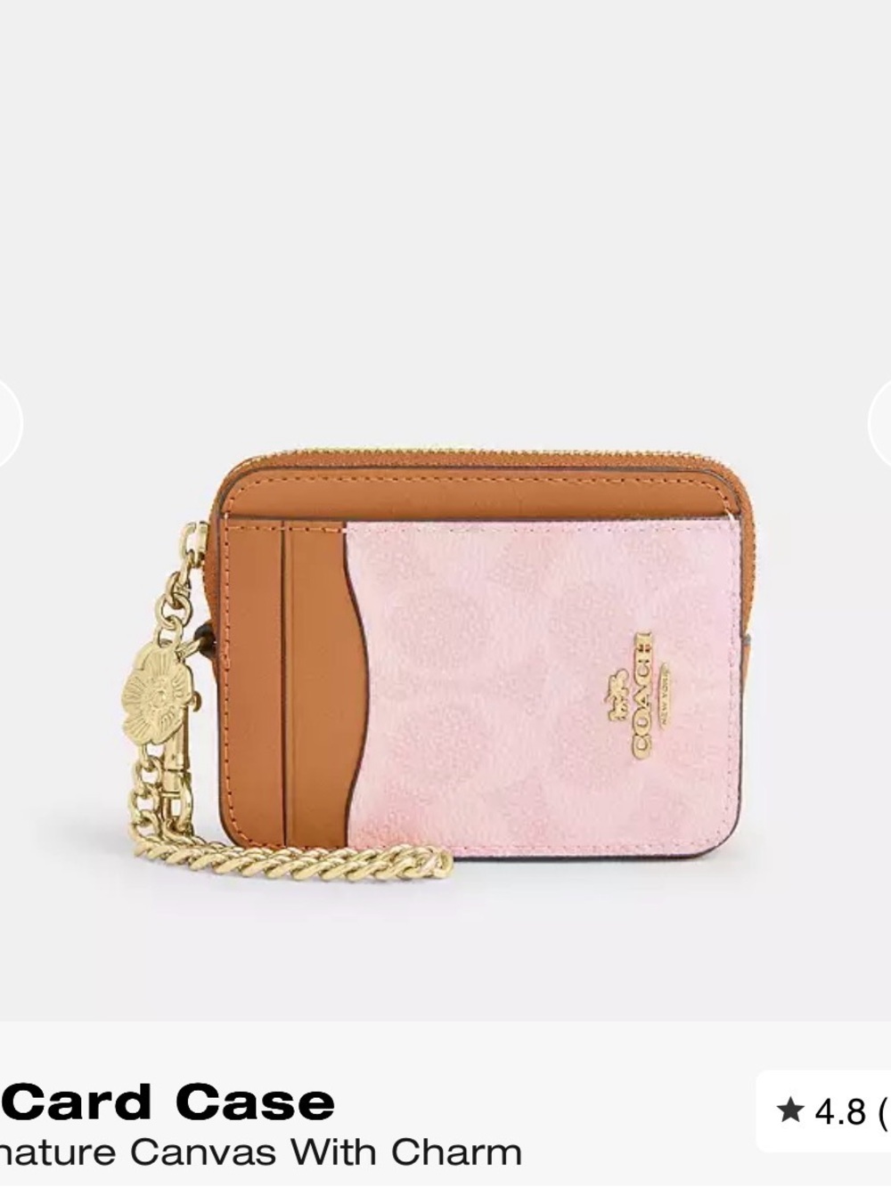 Coach Pink and Tan Leather Card Holder with Wrist Strap - Picture 3 of 3